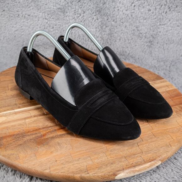 VIONIC Savannah Loafer Flats Size 9 Black Suede Slip On Dress Shoe Pointed Toe - Picture 1 of 7